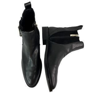 Zara Almond Black Faux Leather Block Heel Oxford Women’s Booties Sz 38/ US 7.5